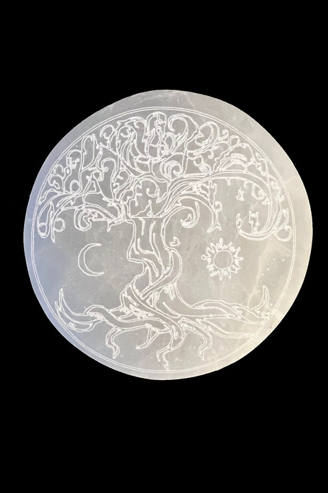 Soporte circular para árbol de la vida de selenita (8 cm, 130 g)