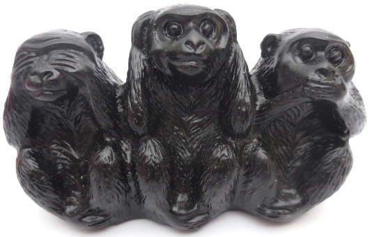 Monos de sabiduría en resina negra 7cm.