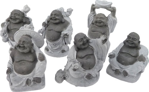 Buda chino set de 6 negro y gris.