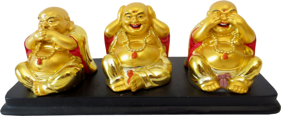 Estatua 3 Budas de la sabiduría oro 19cm.