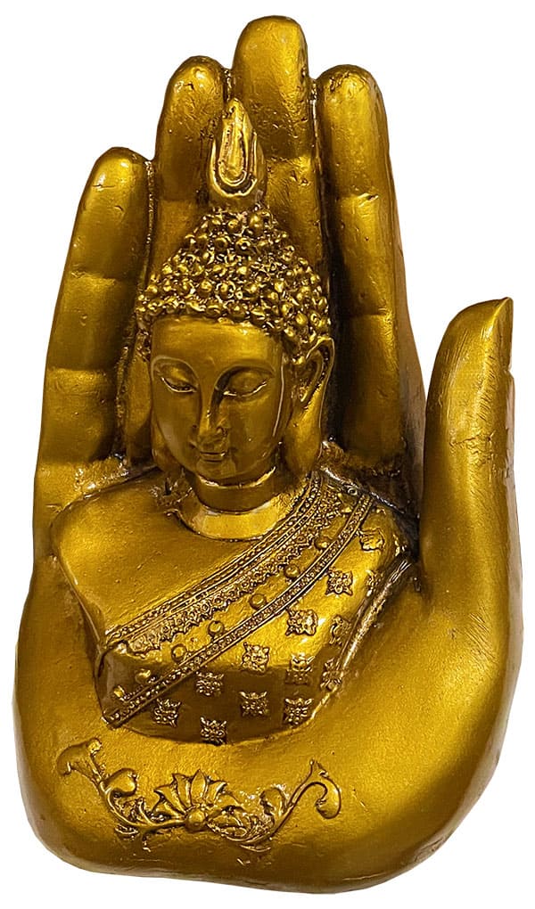 Buda mano estatua de resina Antic Oro 17cm