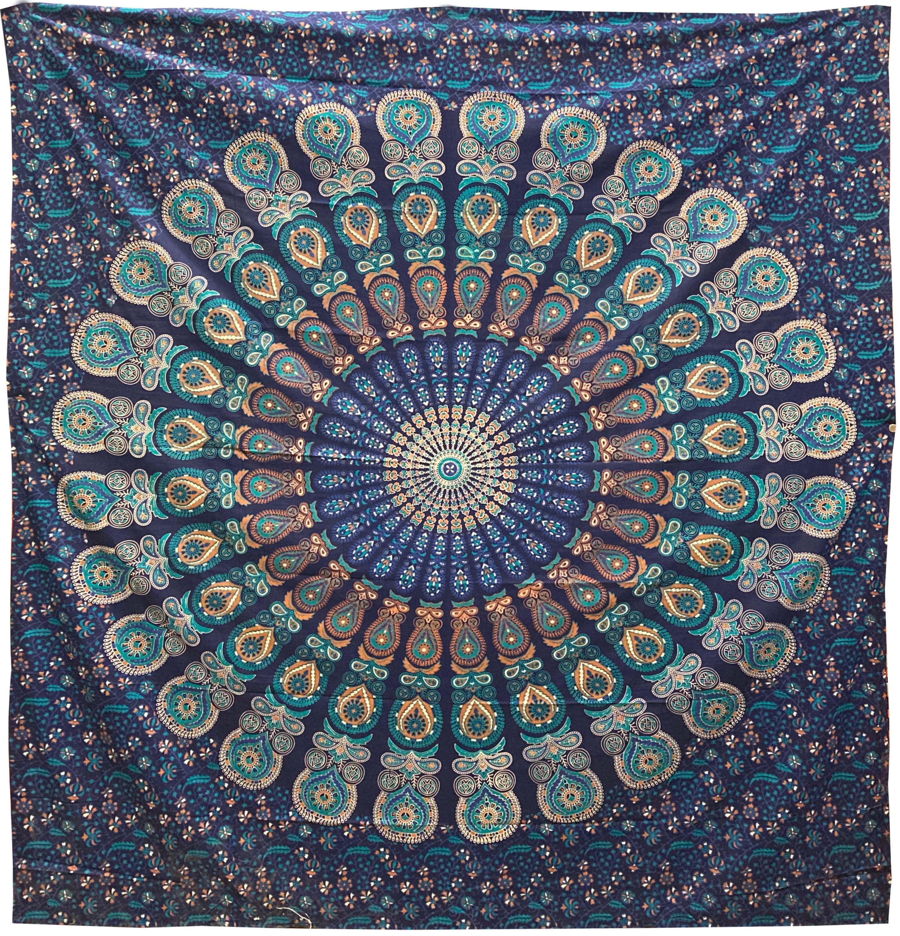Turquesa azul oscuro y marrón claro colgante de pared mandala