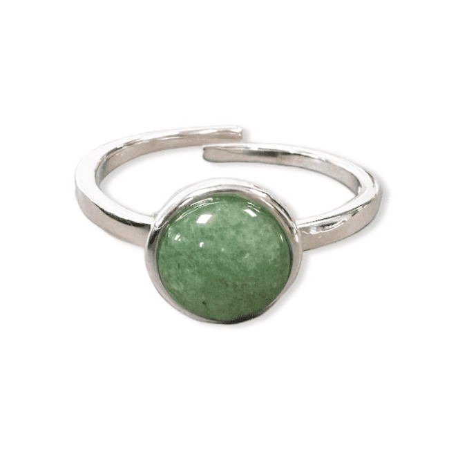 Anillo Plata 925 Ajustable Redondo Aventurina Verde AA 8mm