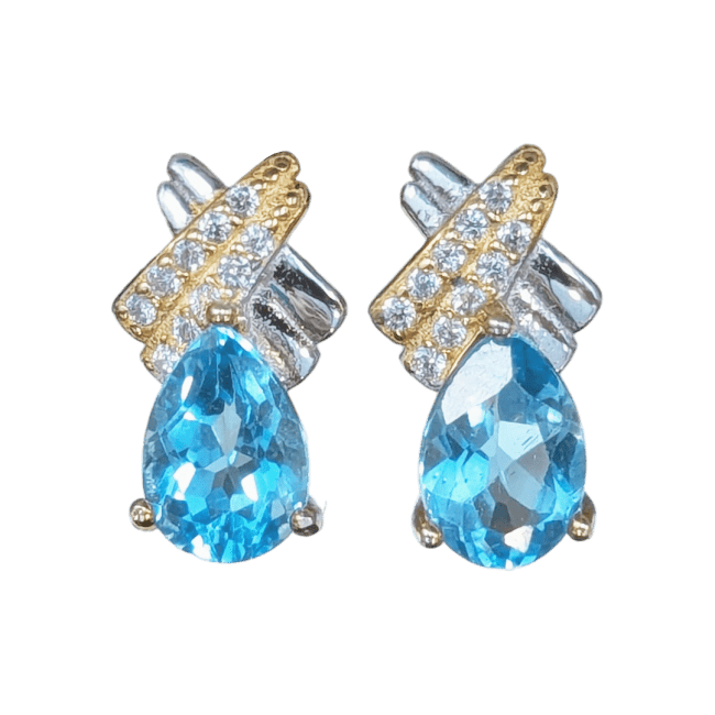 incienso en Pendientes Ovalados de Plata 925 con Topacio Azul y Strass Facetados AA 5x7mm|es