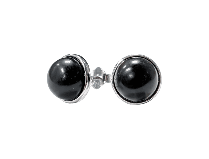 Pendientes Obsidiana Negra Plata 925 A 8mm