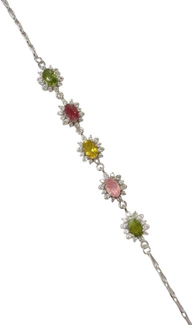 Pulsera Multicolor AA Turmalina Flores & Strass Plata 925