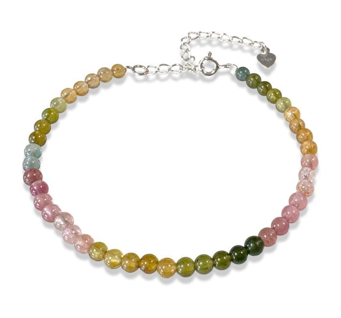 incienso en Pulsera Turmalina Multicolor AA Corazón Plata 925 3mm