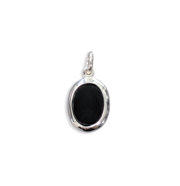 Colgante Ovalado De Plata 925 Obsidiana Negra A 13mm