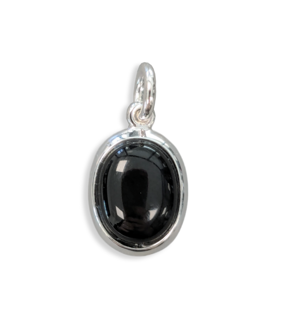 Colgante Ovalado De Plata 925 Obsidiana Negra A 13mm
