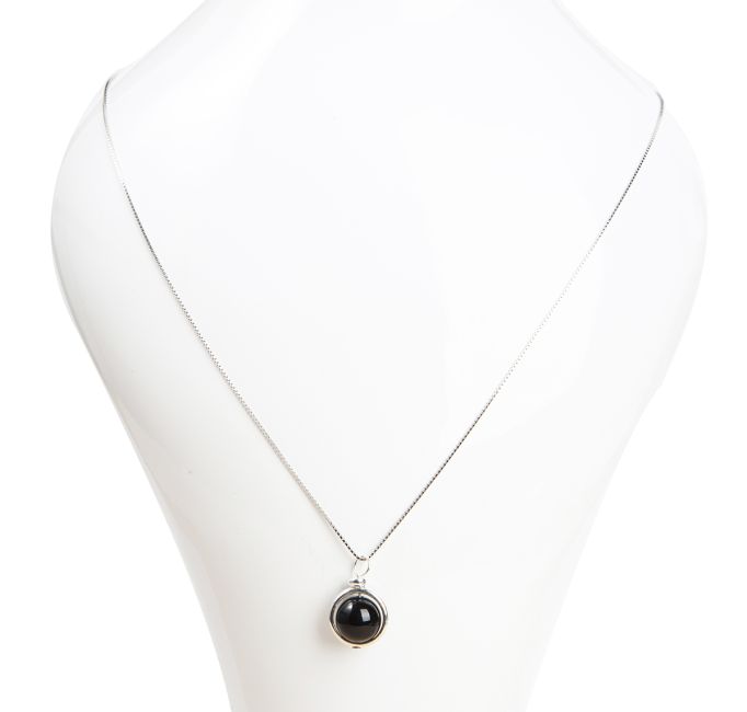 Collar de plata 925 con colgante de bola de Ónix negro A de 10 mm