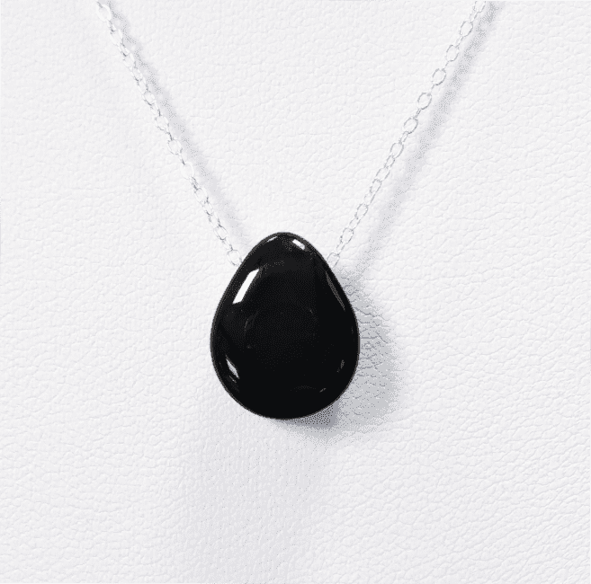 Collares de Plata 925 Piedra Perforada Obsidiana Negra A 14mm