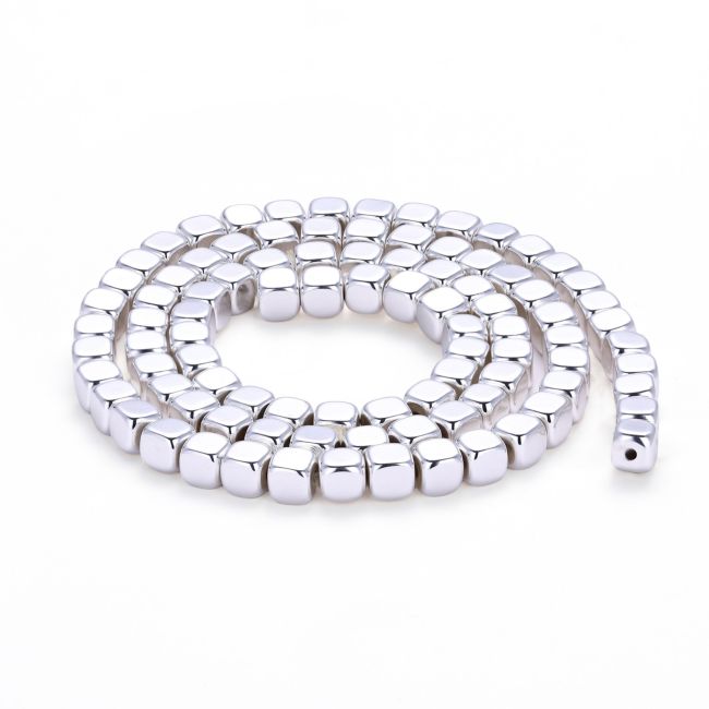 Cuentas espaciadoras cuadradas y redondeadas de hematita plateada de 4 mm