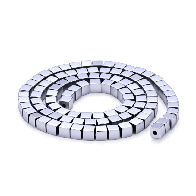 Cuentas espaciadoras cuadradas de hematita plateada (4 x 4 mm)