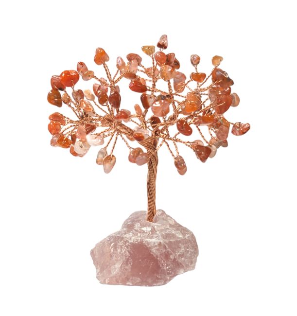 Árbol de la Vida Ágata Roja sobre Drusa de Cuarzo Rosa 12-13cm