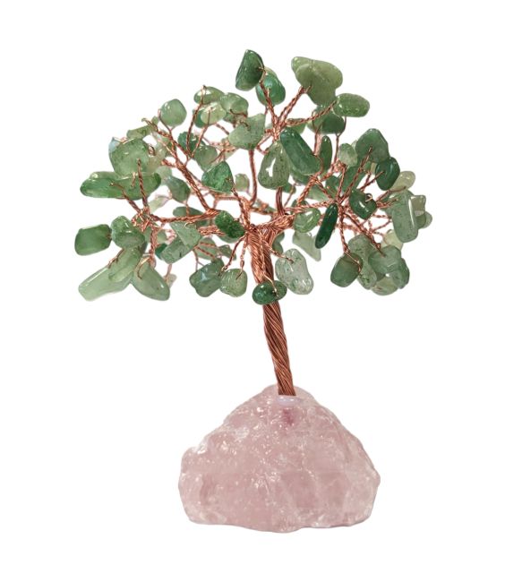 Árbol de la Vida Aventurina Verde sobre Drusa de Cuarzo Rosa 12-13cm