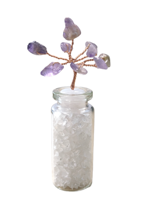 Árbol de la Vida Amatista en Vial Cristal de Roca 8cm