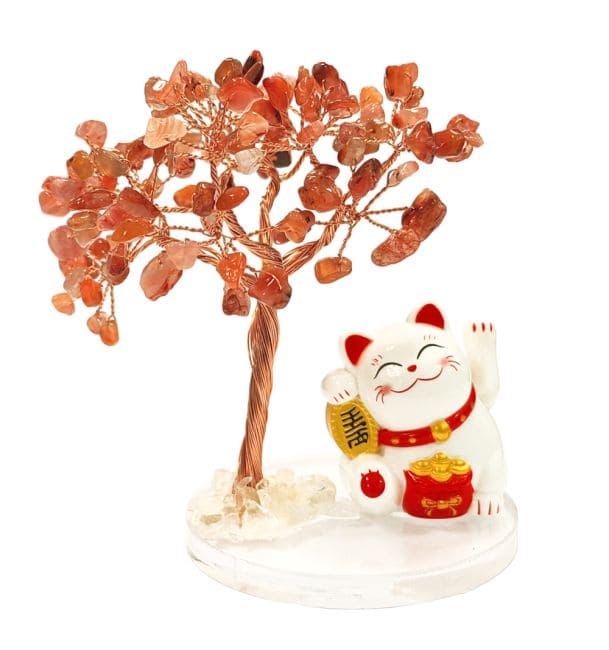 Árbol de la Vida en Ágata Roja con Manekineko