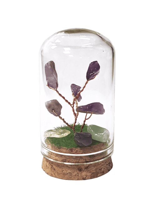 Pequeño Árbol de la Vida Amatista bajo Campana de Cristal 5,8cm