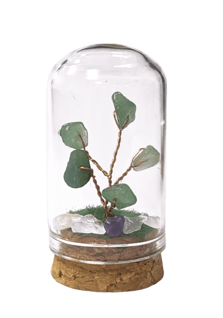 Pequeño Árbol de la Vida Aventurina Verde bajo Campana de Cristal 5,8cm