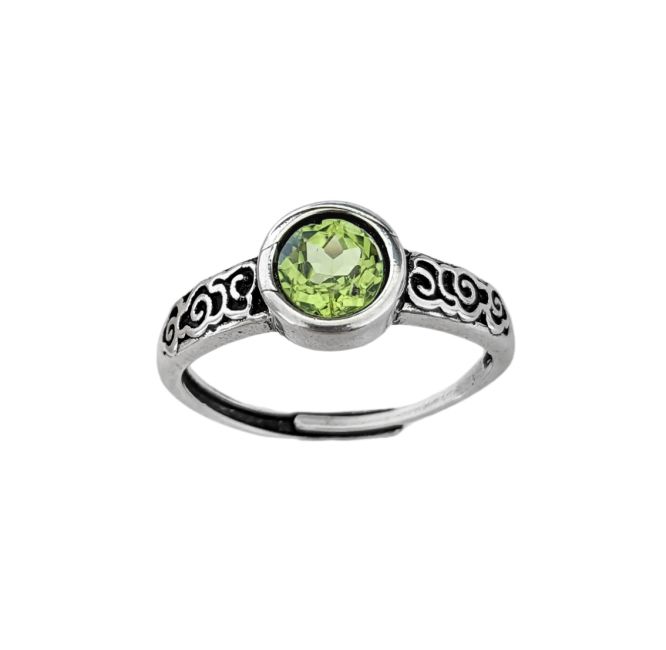 Anillo de cobre blanco ajustable redondo facetado con peridoto AA