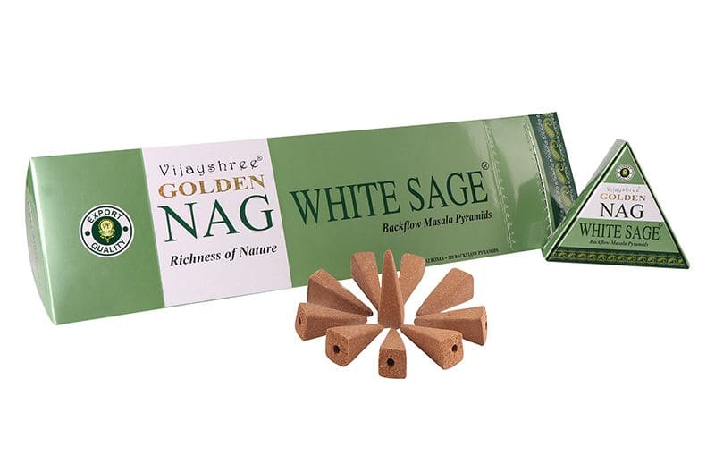 incienso en Conos de reflujo Vijayshree Golden Nag White Sage 12 piezas