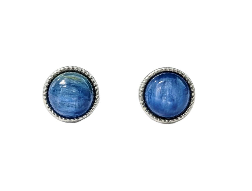 Pendientes Redondos en Cobre Blanco Kyanita Azul Natural Stud AAA