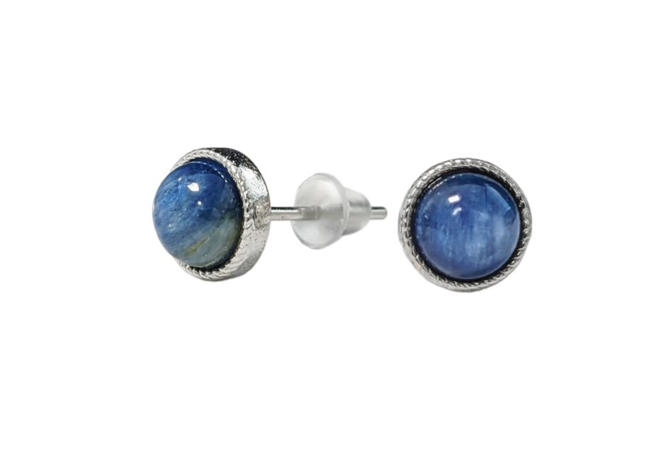 Pendientes Redondos en Cobre Blanco Kyanita Azul Natural Stud AAA