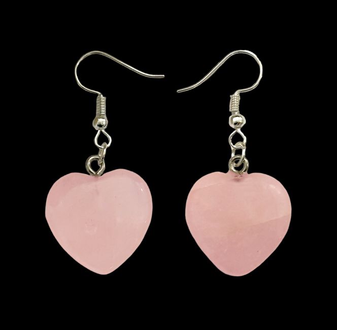 Pendientes de corazón de cuarzo rosa de 20 mm