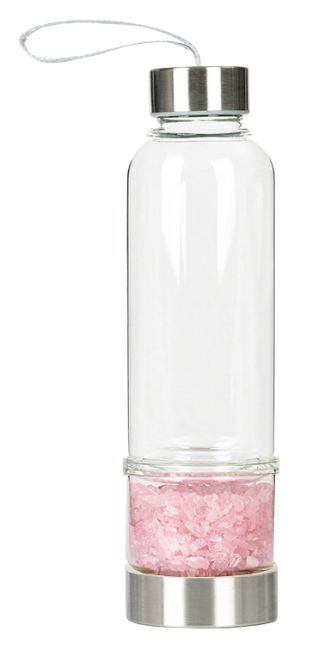 Botella con cristales de Cuarzo Rosa