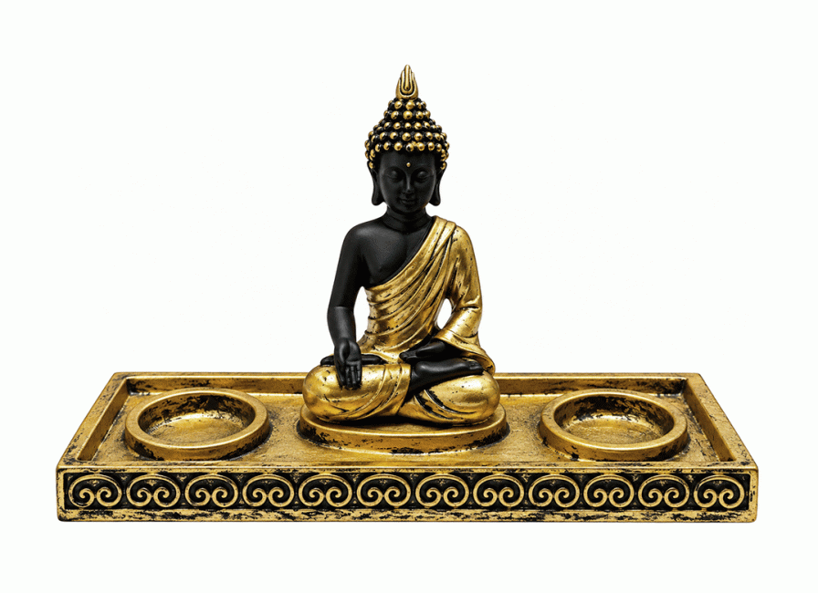 incienso en Portavelas Buda Meditación Dorado y Negro de Resina 22 cm