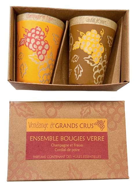 incienso en Caja de 2 Velas Maroma en copa de Champán y Fresa - Cordial de Pera 70g|es