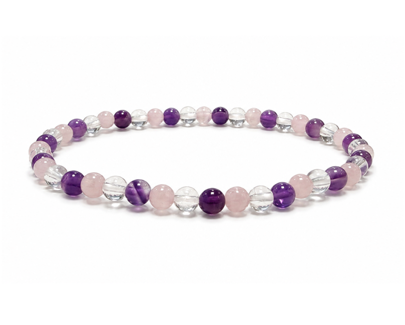 Pulsera de Amatista Cristal de Roca Cuarzo Rosa A con Cuentas de 4mm