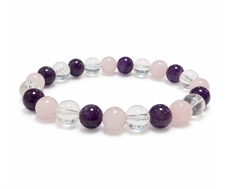 Pulsera de Amatista Cristal de Roca Cuarzo Rosa A con Cuentas de 8mm