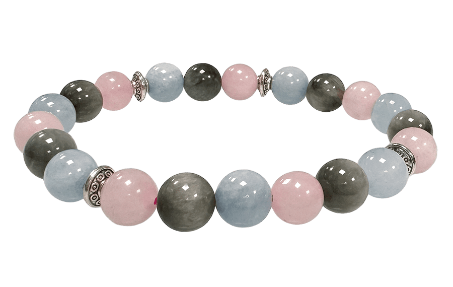 Pulsera de Aguamarina, Cuarzo rosa, Ojo de Halcón & Charms A de 8mm