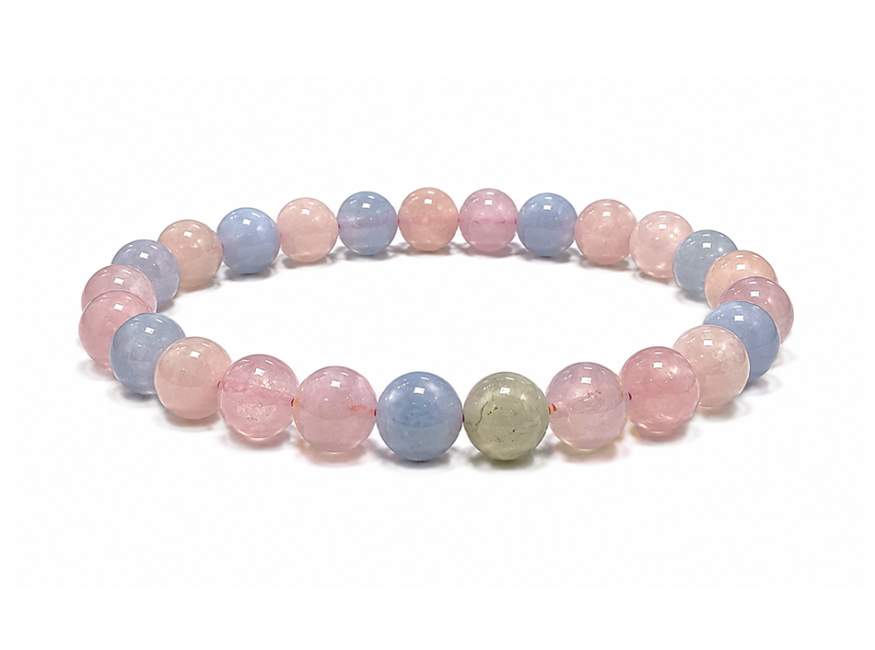 Pulsera de Berilos Aguamarina y Morganita A Cuentas de 6-7 mm