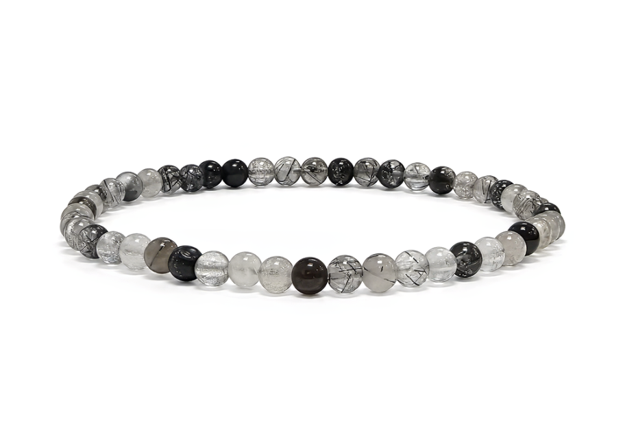 incienso en Pulsera de Cristal de Roca de Brasil con Turmalina A cuentas 4-5mm