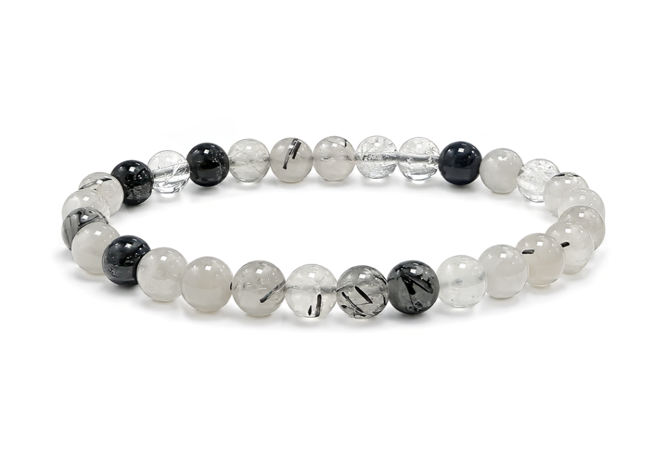 incienso en Pulsera de Cristal de Roca con Turmalina A cuentas 6-7mm