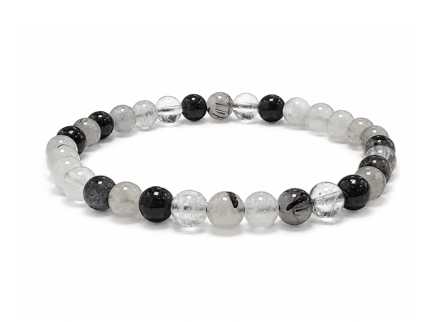 incienso en Pulsera de Cristal de Roca con Turmalina A cuentas 6-7mm|es