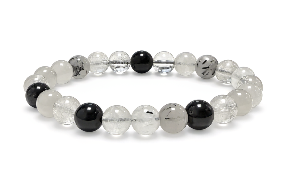 incienso en Pulsera de Cristal de Roca con Turmalina A cuentas 8-9mm