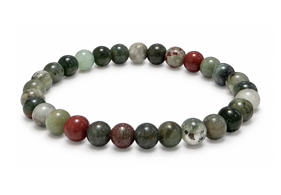 incienso en Pulsera de Jaspe Heliotropo Bloodstone AB Perlas 6-7 mm