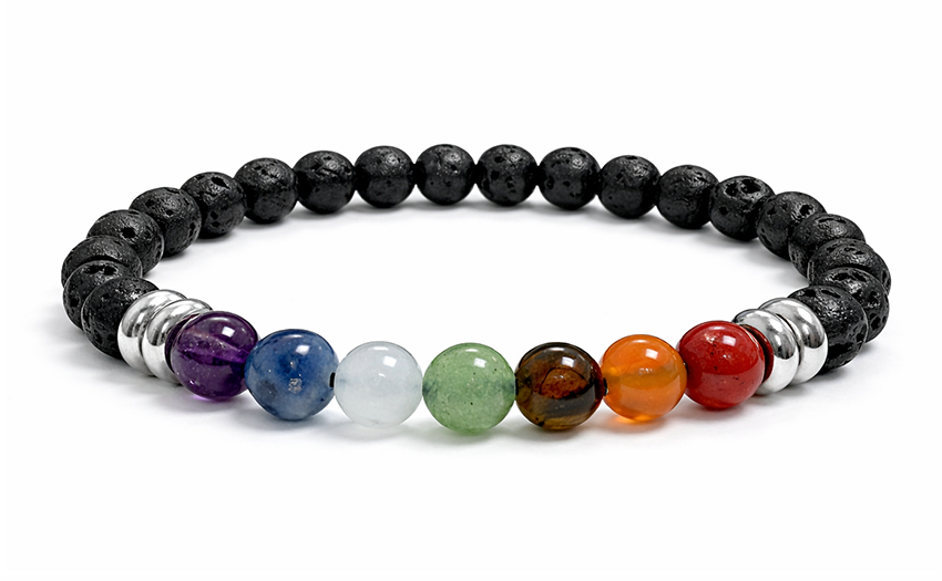 Pulsera de piedra de lava con 7 chakras y cuentas A+ de 6 mm