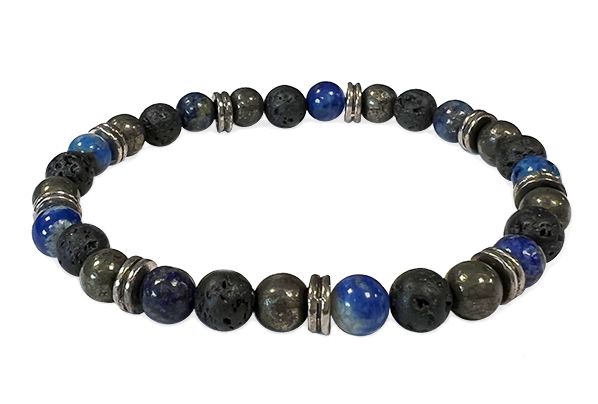 Pulsera de Lapis Lazuli, pirita, Piedra de Lava & Charms A de 6mm