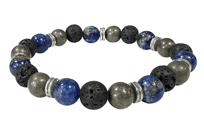 Pulsera de Lapis Lazuli, pirita, Piedra de Lava & Charms A de 8mm