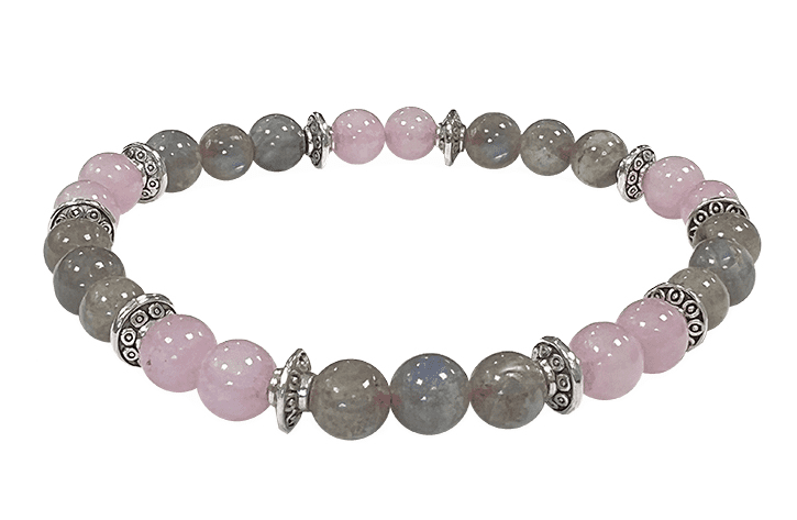 Pulsera de Labradorita, Cuarzo rosa & Charms A de 6mm