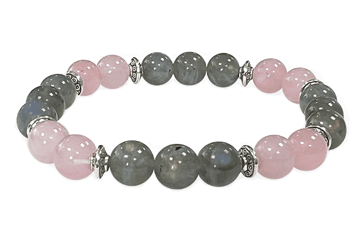 Pulsera de Labradorita, Cuarzo rosa & Charms A de 8mm