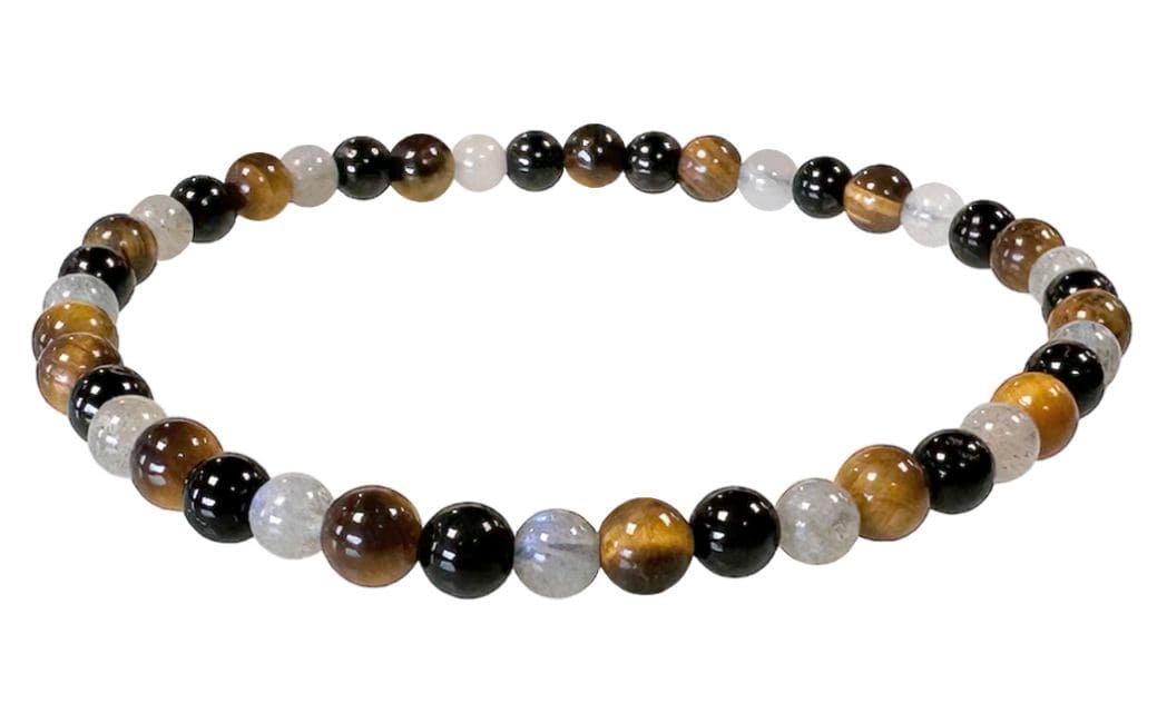 Pulsera de labradorita, ojo de tigre, turmalina con cuentas de 4 mm