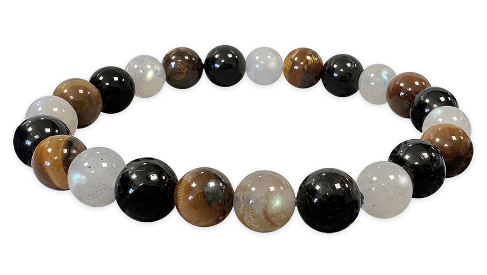 Pulsera de labradorita, ojo de tigre, turmalina con cuentas de 8mm