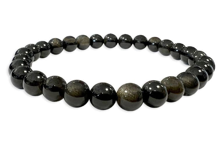 Pulsera de perlas Obsidiana negra dorada A 6mm