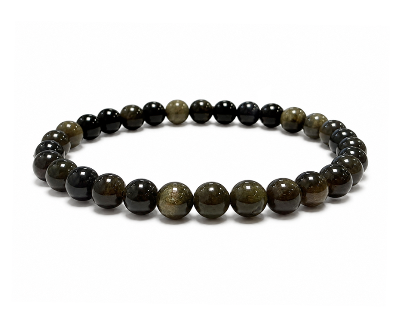 Pulsera de Obsidiana Negra Dorada A cuentas de 6mm