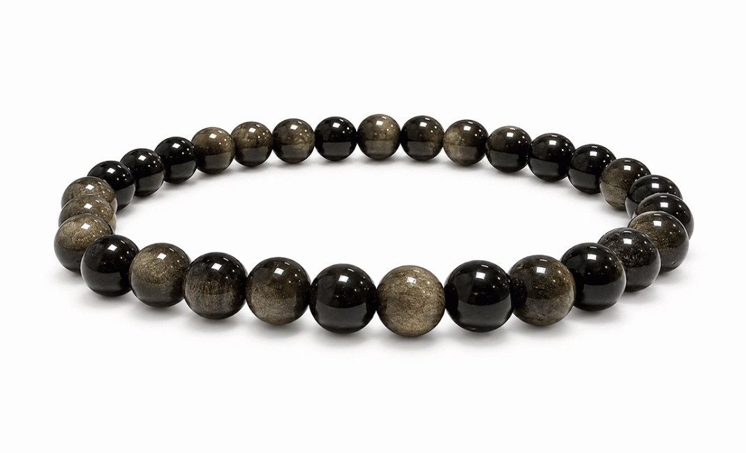 incienso en Pulsera de Obsidiana Negra Dorada A cuentas de 6mm